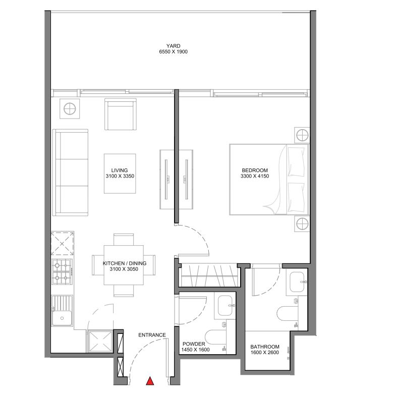 Delphine -1BR Floor Plan