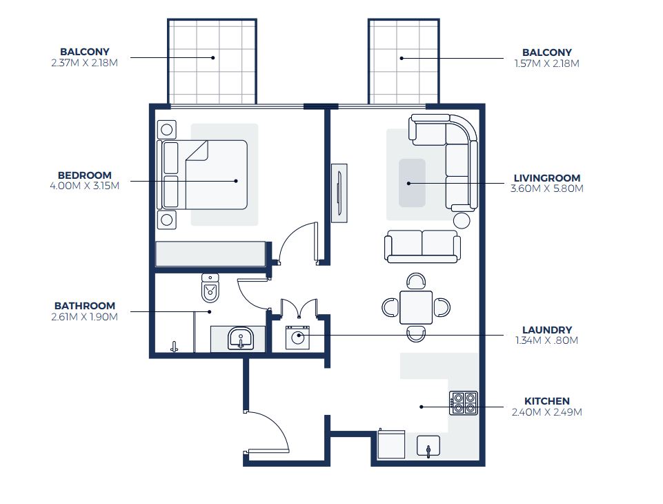 Creek Views – 1BR Floor Plan