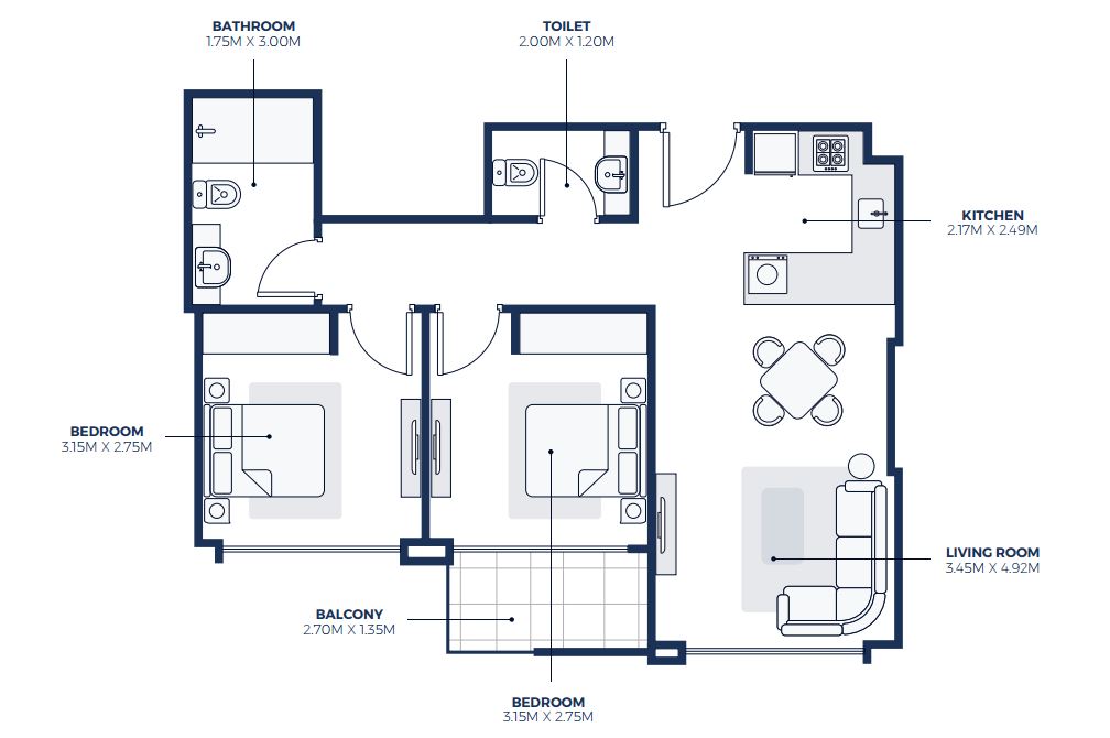 Creek Views – 2BR Floor Plan