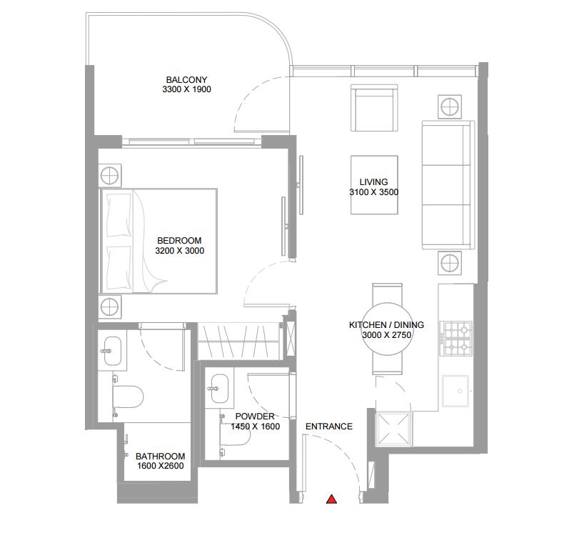 Yachtside -1BR Floor Plan