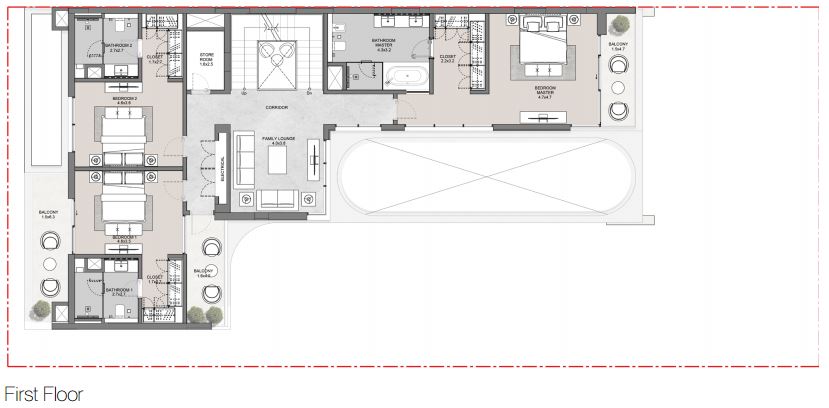 Palm Grove Villa -4BR Floor Plan (First Floor)